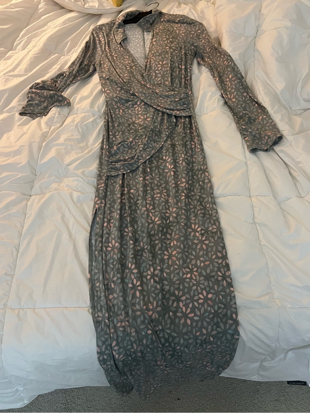 Free People Gray Wrap Maxi Dress with Pink Floral Print